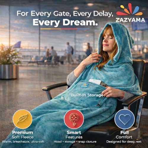 3-in-1 Travel Blanket Airplane – Compact with Bag & Pillow Combo Set, Ultra-Soft Fleece | Packable Blanket Compact | Hidden Pocket | Trolley Sleeve | Carabiner | Travel Essentials (Aqua Teal)