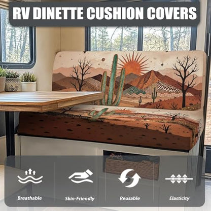 Desert Cactus RV Dinette Cushion Covers Soft Replacement Camper Cushion Slipcovers Sunset RV Sofa Furniture Protective Covers Include 1 Bench Cover and 1 Backrest Cover - color: Cactus Sunset