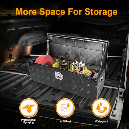 Black 39 Inch Truck Chest Tool box Heavy Duty Aluminum Stripes Plated Pick Up Truck Bed Box Waterproof RV Trailer Toolbox Storage with Side Handle and Lock Keys –39"x13"x10" - color: Black, size: 39"x13"x10"
