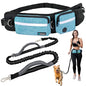 PetAmi Hands Free Dog Leash, Dog Running Leash Belt Bag for Walking, Jogging, Dog Waist Double Zipper Pouch with Poop Bag Dispenser, Dual Padded Handles Reflective Bungee Leash, Single (Turquoise) - color: Turquoise, size: 1 Leash