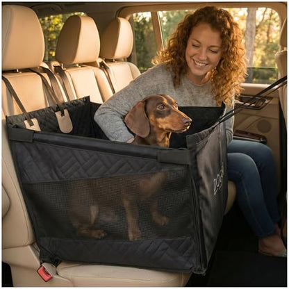 Dog Car Seat Cover with Hard Bottom – Back Seat Extender for Dogs Up to 35 lbs, Waterproof Non-Slip Hammock, Rigid Reinforced Base with Triple Security System, Storage Pockets, fits Cars SUVs Trucks - color: Black