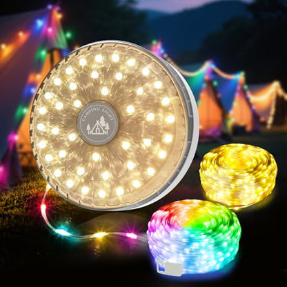 Camping String Lights Rechargeable 4000mAh, 3 in 1 Upgraded Outdoor String Lights with 13 Lighting Modes, 32.8FT LED Hanging Lights, Waterproof Camping Lights for Awning Party Festival Decor