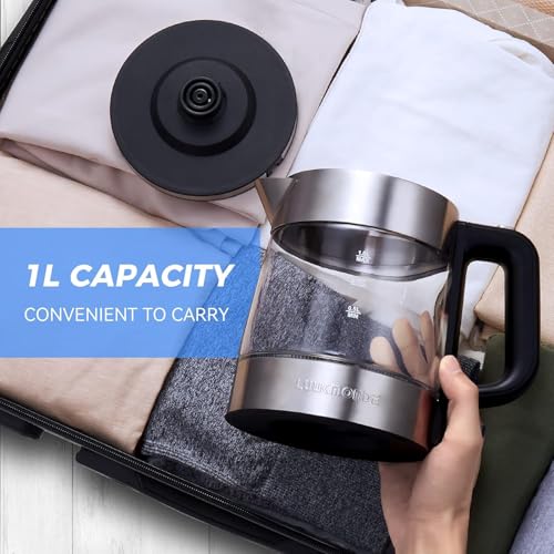 LUUKMONDE Electric Kettle, 1L 1500W, Small Glass Tea Kettle, Hot Water Boiler with LED Indicator, Cordless Water Heater Kettle, BPA-Free, Fast Boiling, Auto Shut-Off, Boil-Dry Protection