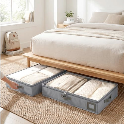 6" Versatile Under Bed Storage Bins (2-Pack, Grey), Sturdy 600D Oxford Fabric Clothes Storage Containers with Leather Handles for Sweaters, Linens & Bedding - size: 6-Inch (2-PACK) - Medium