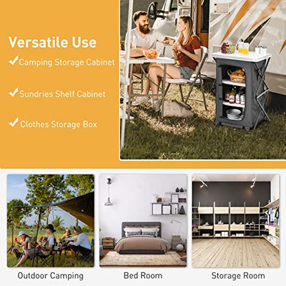 Goplus Folding Camping Storage Cabinet, Pop Up Outdoor Camping Kitchen Station with Large 3-Tier Storage Organizer, Carry Bag, Easy Set Up Portable Compact Camping Table for BBQ Picnic Backyard (35'') - size: 35''