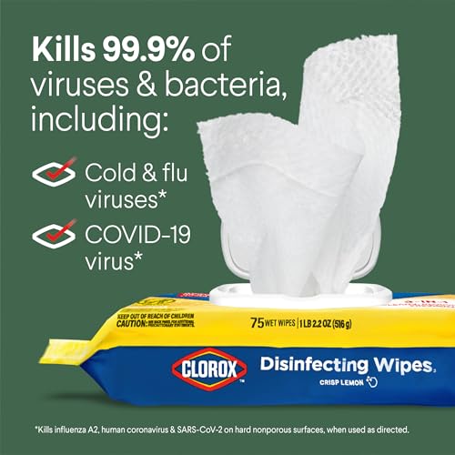 Clorox Disinfecting Cleaning Wipes Flex Pack, Bleach Free, Crisp Lemon, 75 Count (Pack May vary) - size: 75 Count (Pack of 6)