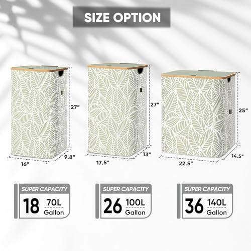 BALEINE Laundry Hamper with Lid, Tall Laundry Baskets with Bamboo Pull Handles, Large Laundry Bin with Internal Support (36 Gal/140L, Antique Foliage) - color: Antique Foliage, size: 140 liters