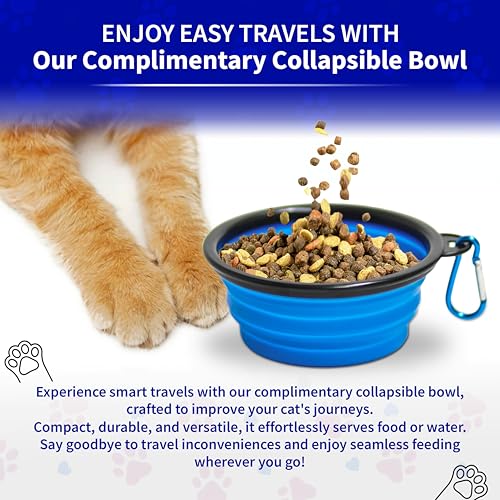 Pet Fit For Life - Vibrant Collapsible Travel Cat Litter Box - Portable, Foldable, Compact Design with Bonus Water Bowl - Ideal for Car & Camping - Reusable, Cats Safe - Blue, (16"x12"x5") - color: Blue