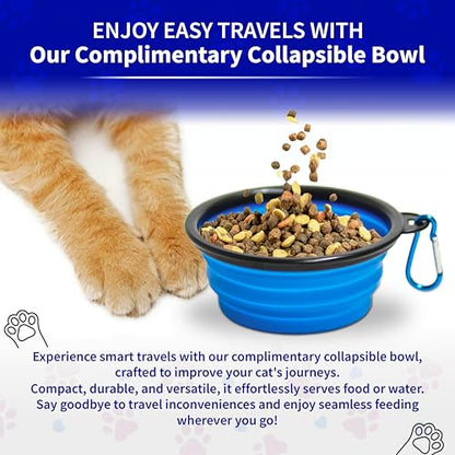 Pet Fit For Life - Vibrant Collapsible Travel Cat Litter Box - Portable, Foldable, Compact Design with Bonus Water Bowl - Ideal for Car & Camping - Reusable, Cats Safe - Blue, (16"x12"x5") - color: Blue