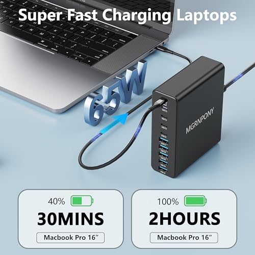 320W USB C Charger Block, 10-Port USB C Charging Station GaN III PD 65W Laptop Fast Charger Adapter for MacBook Pro/Air, DELL, iPad, iPhone, Samsung Galaxy Black - color: Black