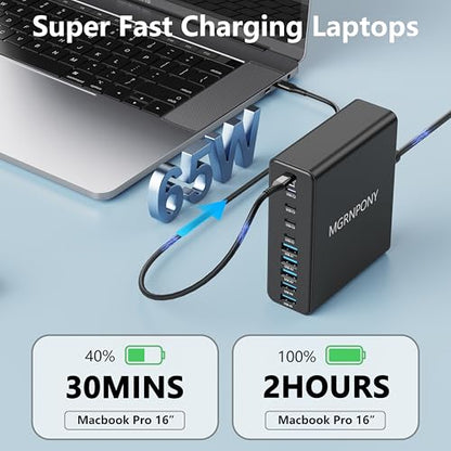 320W USB C Charger Block, 10-Port USB C Charging Station GaN III PD 65W Laptop Fast Charger Adapter for MacBook Pro/Air, DELL, iPad, iPhone, Samsung Galaxy Black - color: Black