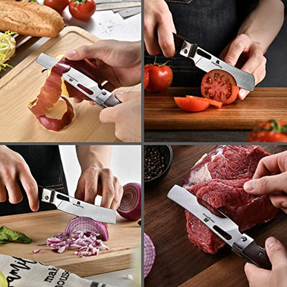 ZhengSheng Folding Chef Knife 4.8" Sharp 440A Stainless Steel Blade Wooden Handle Pocket Foldable Japanese Style Kitchen Knife for Outdoor Camping Cooking - color: #2 Natural wooden Handle