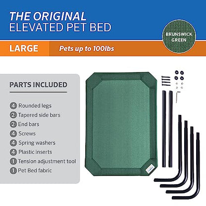 Gale Pacific Coolaroo The Original Cooling Elevated Dog Bed, Indoor and Outdoor, Large, Brunswick Green, 51.00" x 31.50" x 8.00" - color: Brunswick Green, style: Large Dog Bed