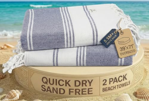 LANE LINEN Beach Towel 2 Pack - Beach Towels Oversized, Pre-Washed Large Beach Towels, Sandless Beach Towel, Quick Dry Travel Towel, Large Pool Towels, 39"x71" - Navy Blazer - color: 32: Navy Blazer, size: Pack of 2