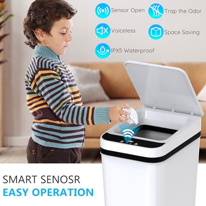 jinligogo 3Pack Bathroom Small Trash Can with Lid, 2.6 Gallon Touchless Automatic Garbage Can Slim Waterproof Motion Sensor Smart Trash Bin for Bedroom, Office, Living Room-White - color: White