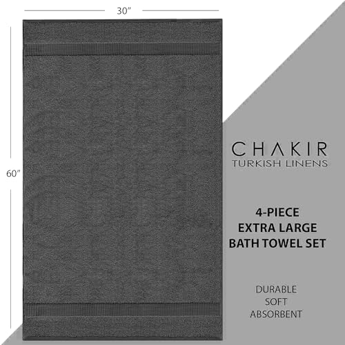 Chakir Turkish Linens 4 Piece Extra Large Bath Towels, 100% Cotton Luxury Turkish Towels for Bathroom, Soft Absorbent Bath Towels, 30 x 60 Inches, Dark Gray - color: Dark Gray