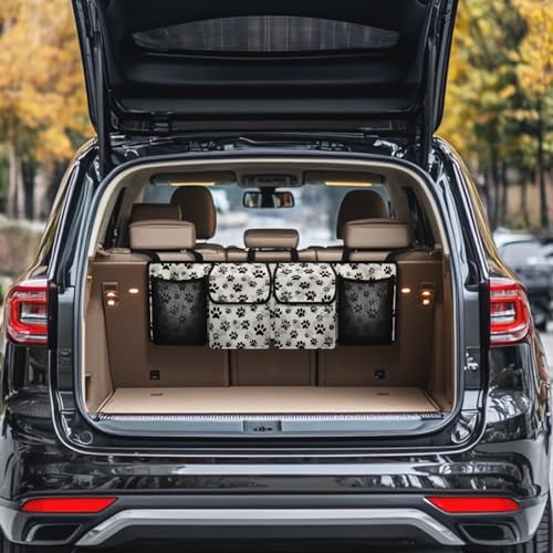 Dog Paw Print Car Trunk Organizer Foldable Auto Backseat Storage Bag with 4 Pockets Universal Hanging Auto Accessories Suitable Most Sedans SUVs Trucks Vans - color: Dog Paw Print