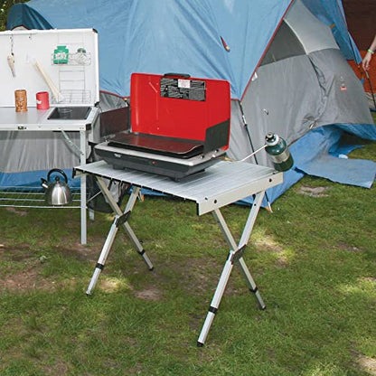 Rio Brands Compact Expandable Outdoor and Camping Aluminum Roll-Top Heat Dissipating Picnic Table, Silver, 2 in 1