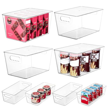 Vtopmart 8 Pack Clear Plastic Storage Bins with Lid Set, 4 Large and 4 Small Pantry Organizers and Storage Bins with Handle, Storage Containers for Pantry, Kitchen, Fridge, Cabinet Organization - size: 4 Large (With Lid) + 4 Small