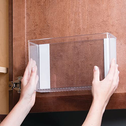 mDesign Plastic Adhesive Mount Storage Organizer Container for Kitchen or Pantry Wall Organization - Space Saving Holder for Sandwich Bags, Foil - 11" Wide - Ligne Collection - 4 Pack - Clear - size: 11 x 3.5 x 6.5 (Pack of 4)