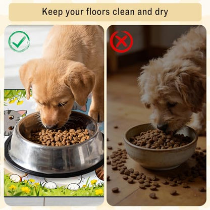 Nuxovilar Pet Food Mat Dog Supplies Adorable Kitty-Patterned Polyester (23.62×17.71 inches) Bowl Water Spill Pad Feeding Essentials for Yard, Living Room, Pet Dining Area - color: LU13714