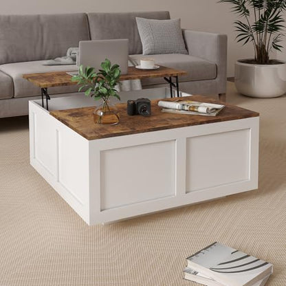 HedoAjim Lift Top Coffee Table with Storage, 31.5" Square White Coffee Table with Large Hidden Storage, Wood Living Room Table Center Table for Living Room Dining Reception Room - color: Brown