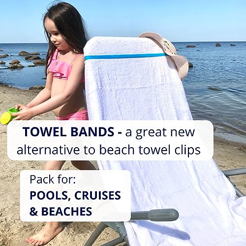 Towel Crabber Silicone Towel Bands for Beach Chairs (6 Pack) – Beach, Pool & Cruise Essentials, No Snap, Non-Bulky, Fits Most Pool & Lounge Chairs, A Smart Alternative to Towel Clips - color: Red, Blue, Black, Green, Yellow, Purple