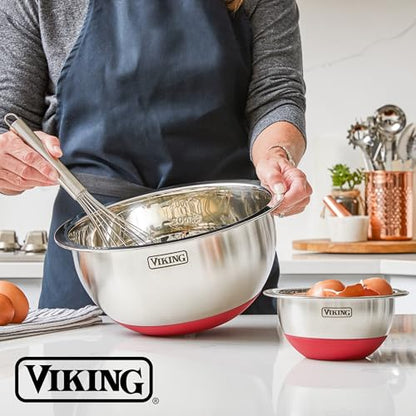 Viking Mixing Bowls Set, 10 Piece Stainless Steel Kitchen Cookware, Non-Slip Silicone Base, Includes Tight Fit Lids, Dishwasher Safe, Red - color: Red
