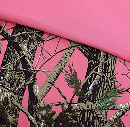 Chezmoi Collection Salem 3-Piece Cabin Lodge Forest Woods Sheet Set - Nature Camo Tree Leaves Printed Soft Microfiber Sheets - Twin, Pink - color: Pink, size: Twin