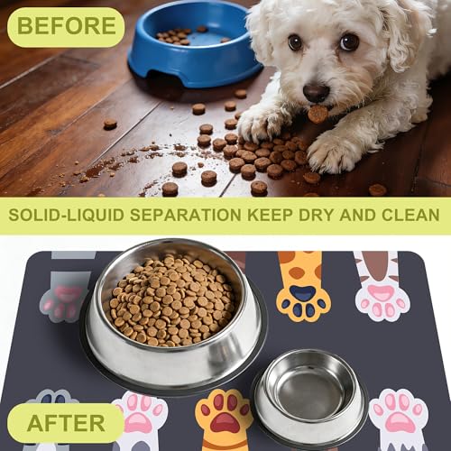 Cat Food Mat Pet Feeding Mat Paw 12" X 20" Non-Slip Super Absorbent, Dog Food Mat Pet Supplies for Floor (Dark Gray) - color: Dark Gray