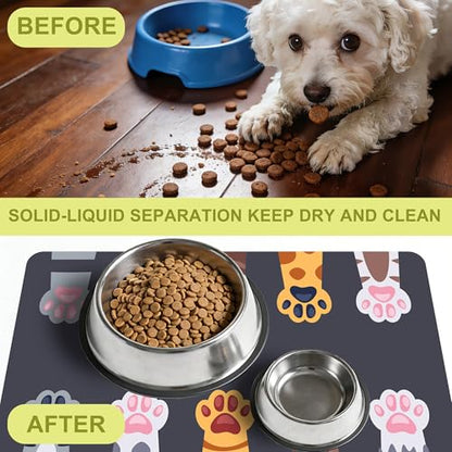 Cat Food Mat Pet Feeding Mat Paw 12" X 20" Non-Slip Super Absorbent, Dog Food Mat Pet Supplies for Floor (Dark Gray) - color: Dark Gray