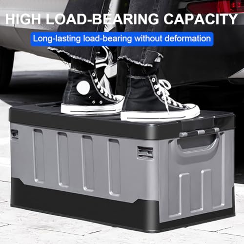 60L Collapsible Camping Storage Box with Lid and Handles, Large Capacity Portable Folding Storage Container, Heavy Duty Car Trunk Organizer for Outdoor Home Travel