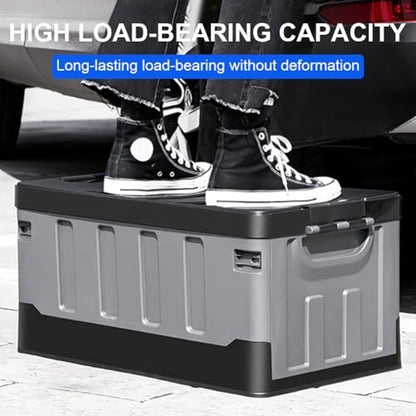 60L Collapsible Camping Storage Box with Lid and Handles, Large Capacity Portable Folding Storage Container, Heavy Duty Car Trunk Organizer for Outdoor Home Travel