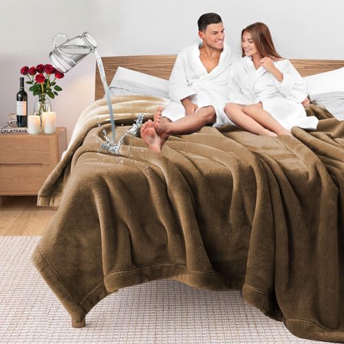 YISURE Waterproof Reversible Blanket King Size 90"x80" (Brown/Tan), Double-Sided Absorbent Leakproof Design, Soft, Comfortable Throw Blanket Ideal for Couples Works As a Bed Cover or Couch Protector - color: Brown/Tan, size: 90x80 in