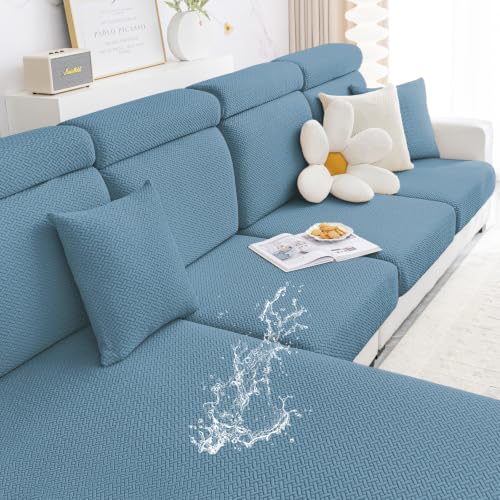 Smiry Waterproof Couch Cushion Covers, Stretch Jacquard Thick Sofa Cushion Covers, Washable Seat Slipcover Elastic Furniture Protector for Pets, Kid (2PC, Blue) - color: Blue, size: Seat Cushion 2PC