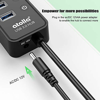 Powered USB 3.0 Hub, USB 3.0 Data Hub 11 Ports - 7 USB 3.0 Data Ports + 4 Smart Charging Port with Individual On/Off Switches and 12V/4A Power Adapter USB Hub 3.0 Splitter