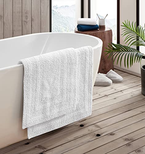 Eddie Bauer - Bathroom Rug, 100% Soft Plush Tufted Cotton Bath Rug, Highly Absorbent, Quick-Dry, and Skid-Resistant Backing (Logan White, 2 Piece) - color: White, style: 2 Piece