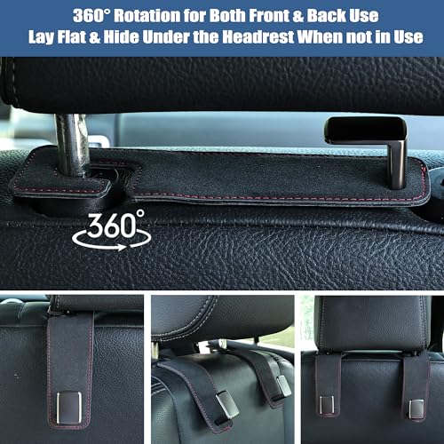 Amooca Car Seat Back Hook Universal Auto Storage Hanger Suede with Metal Car Seat Organizer for Handbag Purse Coat Umbrellas Grocery Bags 2 Pack Black - color: Black