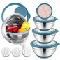 E-far Mixing Bowls with Lids Set, 15PCS Stainless Steel Mixing Nesting Bowls with Colander and 3 Metal Graters for Kitchen, Non-Slip Bottom & Airtight Transparent Lid, 4.6, 3, 1.5, 1, 0.7QT, Blue - color: Blue
