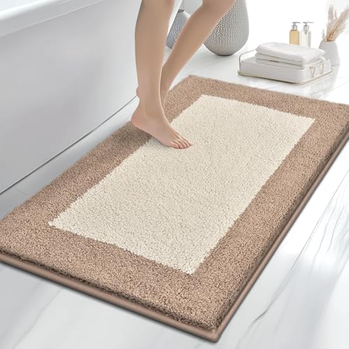 anllugs Bathroom Rugs 30" x 46", Non-Slip Extra Soft Absorbent Bath Rugs, Machine Washable Quick Dry Bath Mats for Bathroom Floor, Shower, Bathtub and Sink, Beige & Grayish Brown - color: Beige & Grayish Brown, size: 30" X 46"