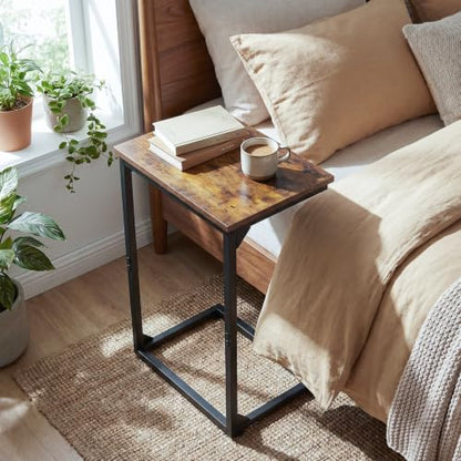 AMHANCIBLE C Shaped End Tables Set of 2, Couch Side Tables that Slide Under Sofa, Slim TV Trays for Living Room and Bedroom, Narrow Space Saving Laptop Workstation, Rustic Brown, HET02BBR - color: Rustic Brown