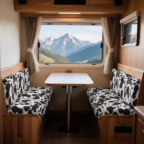Cow Print 2 Pcs RV Dinette Cushion Covers Thickened Camper Seat Covers Dinette Booth Stretch Loveseat Sofa Chair Cover Furniture Protector for RV Camper Car Bench - color: Cow