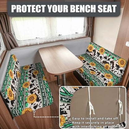 RV Dinette Cushion Covers - Aztec Cow Sunflower Dustproof Camper Sofa Replacement Couch Cushion Slipcovers Washable Camper Seat Bench Protector for Travel Trailer Couch - color: Aztec Cow Sunflower