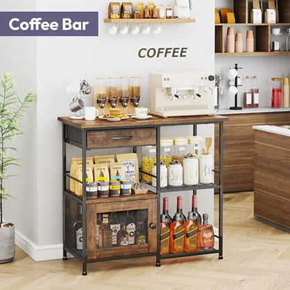SWTYMIKI 33.31''x14.25'' Coffee Bar Cabinet - Large Farmhouse Coffee Stand Station Multi-Purpose Buffet Sideboard Cabinet with Drawers - Kitchen Bar Table for Living Room, Small Space, Espresso - color: Espresso - Large, style: Coffee Station with Storage