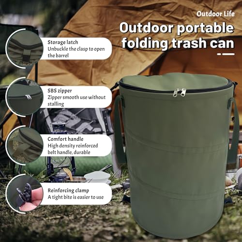 Pop up Camping Trash can with lid,Collapsible 24 Gallons Trash can with Sorting Clips,Garden Garbage Bag with Lid,Lawn and Leaf Bags - Reusable Yard Waste Bags (Green) - color: Green