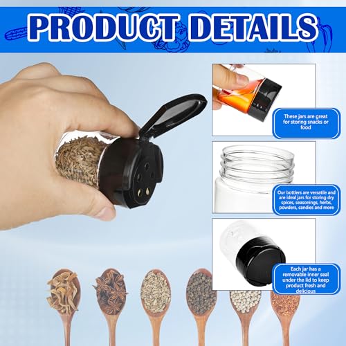 20 Pack 1 oz Plastic Spice Jars with Black Flip and Sift Caps Empty Spice Bottles Small Seasoning Containers for Camping Travel Kitchen