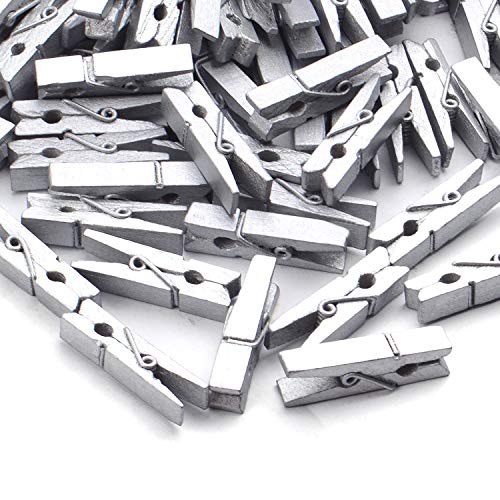 Jdesun 50 Pieces Photo Clips,Mini Silver Wooden Picture Paper Clip Clothespins Peg for Office,Home,Arts - color: Silver(wood)
