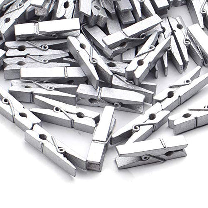 Jdesun 50 Pieces Photo Clips,Mini Silver Wooden Picture Paper Clip Clothespins Peg for Office,Home,Arts - color: Silver(wood)