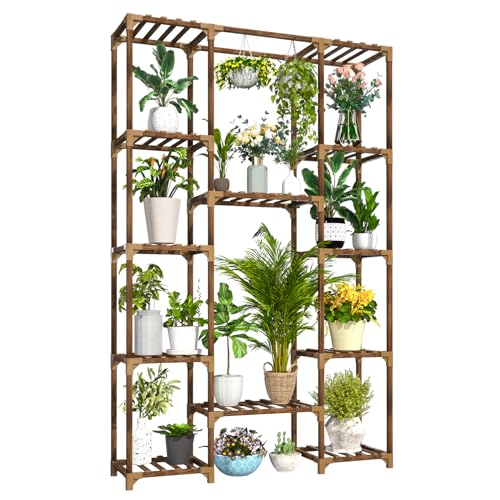 Uneedem Plant Stand Indoor Outdoor, Tall Plant Shelf for Multiple Plants, 12 Tiers Large Plant Rack Wood Plant Holder Plant Shelves for Room Corner Balcony Garden Patio - size: 12 Tiers