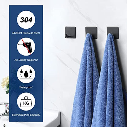 NearMoon Adhesive Hooks- Heavy Duty Bath Wall Hooks Waterproof Stainless Steel Towel Hangers Stick on Wall Clothes Holders for Bathroom Kitchen Home, 5 Pack (Matte Black) - color: Matte Black